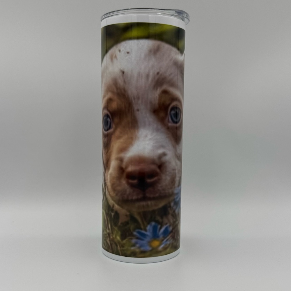 Dog With Flowers 20oz Skinny Stainless Steel Tumbler With Straw and Lid Set